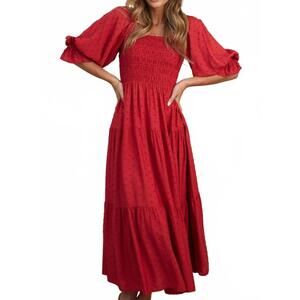 NEW TRENDSI smocked swiss dot square neck dress - plus in scarlet